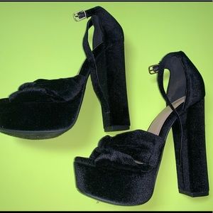 black platform chunky velvet heels